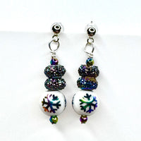 Amy Foxy Style Handmade Post Earrings - Rainbow Iridescent Snowflake and Textured Rondelle Beads