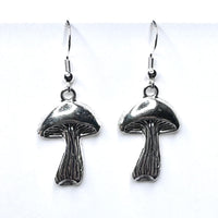 Amy Foxy Style Handmade Earrings - Mushroom Charms: Shiny Silver