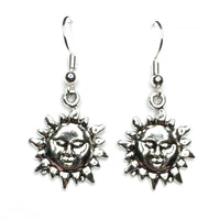 Amy Foxy Style Handmade Earrings - Celestial Silver Charms: Shiny Face Sun