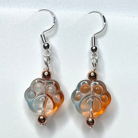 Amy Foxy Style Handmade Earrings - Orange & Light Blue Ombré Glass Cat Dog Paws with Copper Beads