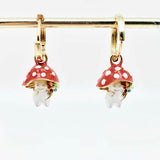 Mio Queena - Enamel Cute Mushroom Huggie Hoop Earrings