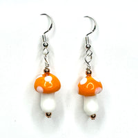 Amy Foxy Style Handmade Earrings - Glass Mushroom Beads: Orange