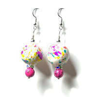 Amy Foxy Style Handmade Earrings - Rainbow Splatter Big Ball Beads