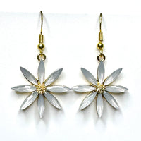 Amy Foxy Style Handmade Earrings - Rhinestone Flower Charms with Golden Hooks: White