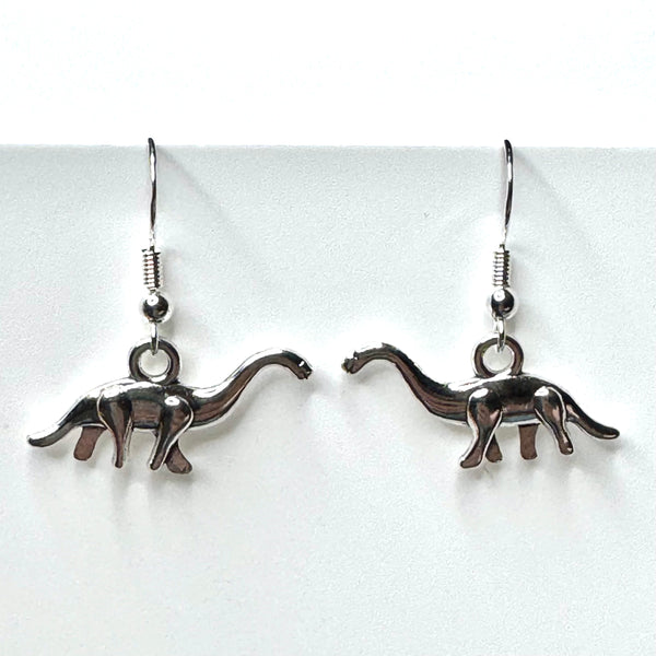 Amy Foxy Style Handmade Earrings - Silver Alloy Dinosaur Charms: Brontosaurus