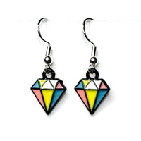 Amy Foxy Style Handmade Earrings - Diamond Shape Enamel Charms: Small Black Multicolor