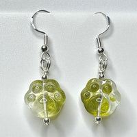 Amy Foxy Style Handmade Earrings - Olive Green Ombré Glass Cat Dog Paws with Round Silver Beads