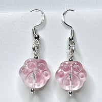 Amy Foxy Style Handmade Earrings - Pink Ombré Glass Cat Dog Paws with Round Silver Beads