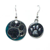 Amy Foxy Style Handmade Earrings - Asymmetrical Glitter Cat Dog Paw Medallions: Galaxy Black