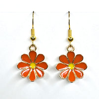 Amy Foxy Style Handmade Earrings - Daisy Flower Charms with Golden Hooks: Orange