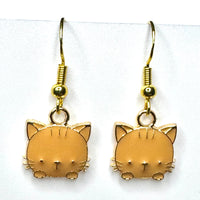 Amy Foxy Style Handmade Earrings - Little Cat Face Charms with Golden Hooks: Tan