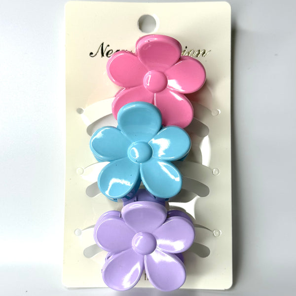 Love and Repeat Petite Flower Hair Claw Clip Set - Pink, Blue, Purple