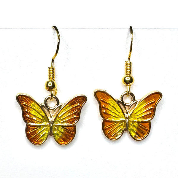 Amy Foxy Style Handmade Earrings - Butterfly Charms with Golden Hooks: Yellow and Gold Wings