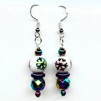 Amy Foxy Style Handmade Earrings - Rainbow Iridescent Snowflake, Faceted, and Rondelle Beads