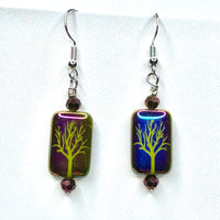 Amy Foxy Style Handmade Earrings - Iridescent Tree Silhouette Beads
