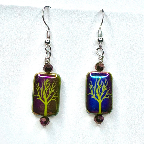 Amy Foxy Style Handmade Earrings - Iridescent Tree Silhouette Beads