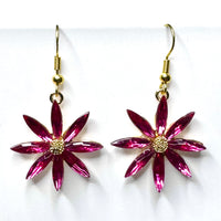 Amy Foxy Style Handmade Earrings - Rhinestone Flower Charms with Golden Hooks: Pink