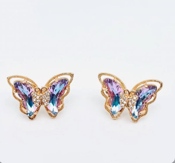 Mio Queena - Gradient Butterfly Stud Earrings Inlaid Cubic Zirconia - Light Purple