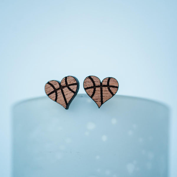 Stellar Gifts Basketball Heart Wood Stud Earrings