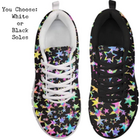 neon stars print classic walking shoes with your choice of white or black soles