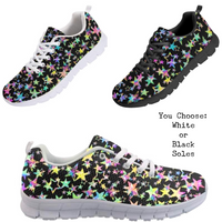 neon stars print classic walking shoes with your choice of white or black soles - side view