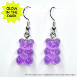 Amy Foxy Style Handmade Earrings - Glow-in-the-Dark Gummy Bears: Purple