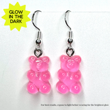 Amy Foxy Style Handmade Earrings - Glow-in-the-Dark Gummy Bears: Hot Pink