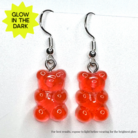 Amy Foxy Style Handmade Earrings - Glow-in-the-Dark Gummy Bears: Flame Red