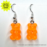 Amy Foxy Style Handmade Earrings - Glow-in-the-Dark Gummy Bears: Neon Orange