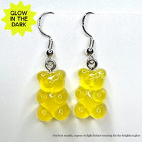 Amy Foxy Style Handmade Earrings - Glow-in-the-Dark Gummy Bears: Yellow