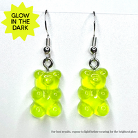 Amy Foxy Style Handmade Earrings - Glow-in-the-Dark Gummy Bears: Lime