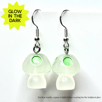 Amy Foxy Style Handmade Earrings - Glow-in-the-Dark Mushrooms: Green Spots