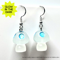 Amy Foxy Style Handmade Earrings - Glow-in-the-Dark Mushrooms: Blue Spots