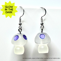 Amy Foxy Style Handmade Earrings - Glow-in-the-Dark Mushrooms: Purple Spots