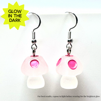 Amy Foxy Style Handmade Earrings - Glow-in-the-Dark Mushrooms: Bold Pink Spots