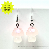 Amy Foxy Style Handmade Earrings - Glow-in-the-Dark Mushrooms: Soft Pink Spots