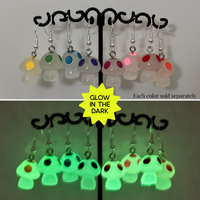 Amy Foxy Style Handmade Earrings - Glow-in-the-Dark Mushrooms: Yellow Spots