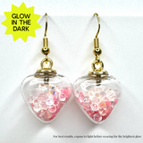 Amy Foxy Style Handmade Earrings - Glow-in-the-Dark Filled Gold-Tone Hearts: Bubblegum Pink