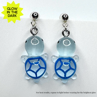 Amy Foxy Style Handmade POST Earrings - Glow-in-the-Dark Turtles: Blue