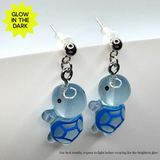 Amy Foxy Style Handmade POST Earrings - Glow-in-the-Dark Turtles: Blue