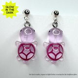 Amy Foxy Style Handmade POST Earrings - Glow-in-the-Dark Turtles: Purple