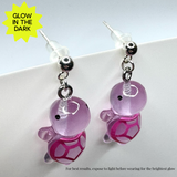 Amy Foxy Style Handmade POST Earrings - Glow-in-the-Dark Turtles: Purple