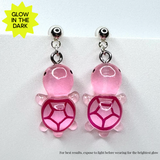 Amy Foxy Style Handmade POST Earrings - Glow-in-the-Dark Turtles: Pink