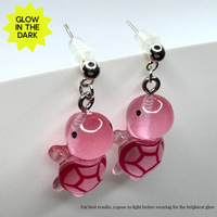 Amy Foxy Style Handmade POST Earrings - Glow-in-the-Dark Turtles: Pink