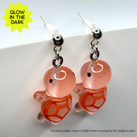 Amy Foxy Style Handmade POST Earrings - Glow-in-the-Dark Turtles: Orange