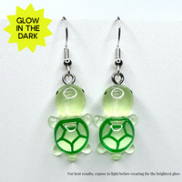 Amy Foxy Style Handmade Earrings - Glow-in-the-Dark Turtles: Green