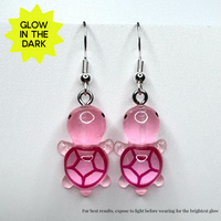 Amy Foxy Style Handmade Earrings - Glow-in-the-Dark Turtles: Pink