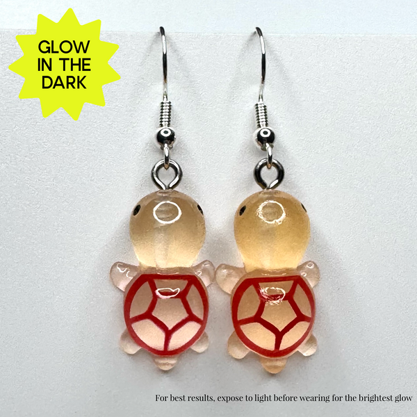 Amy Foxy Style Handmade Earrings - Glow-in-the-Dark Turtles: Red