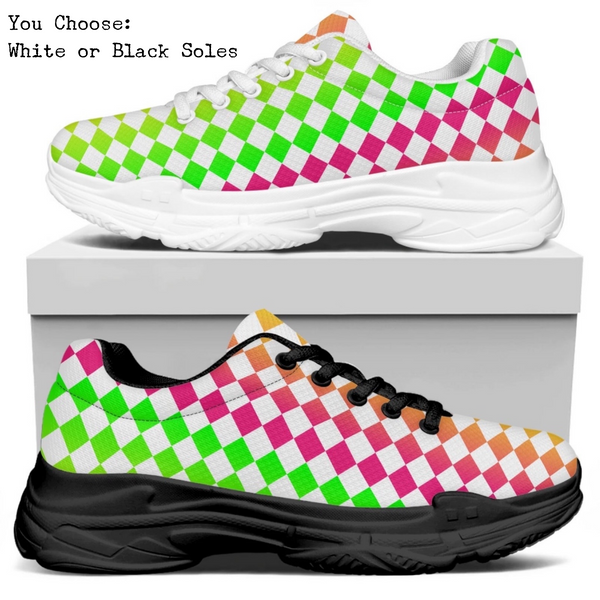 Neon Checkerboard Kitty Kicks™️ MODERN WALKING SHOES **REQUEST A PREORDER INVOICE** ($5 deposit will be applied to your full invoice)