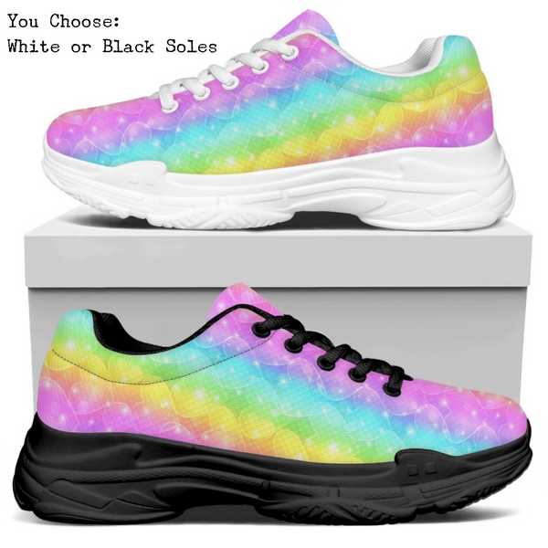 Rainbow Sparkle Hearts Kitty Kicks™️ MODERN WALKING SHOES **REQUEST A PREORDER INVOICE** ($5 deposit will be applied to your full invoice)